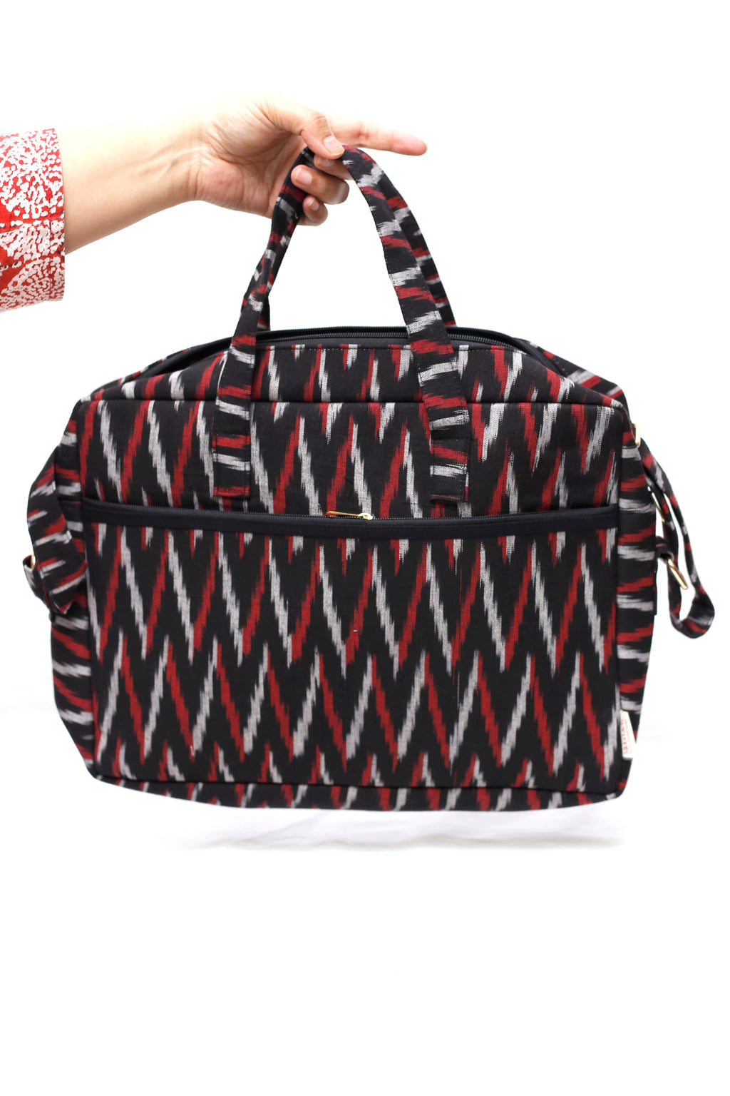 Red and Black Handcrafted Ikkat Woven Laptop Bag