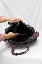 Red and Black Handcrafted Ikkat Woven Laptop Bag