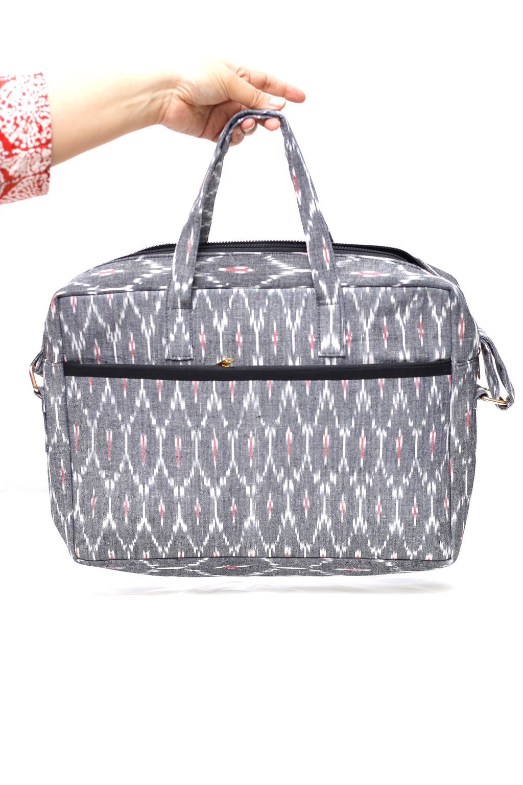 Grey Handcrafted Woven Ikkat Laptop Bag