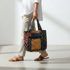 Multicoloured Ajrakh Handcrafted Quilted Tote Bag