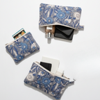Blue & Grey Floral Handcrafted Set of Three Multipurpose pouch