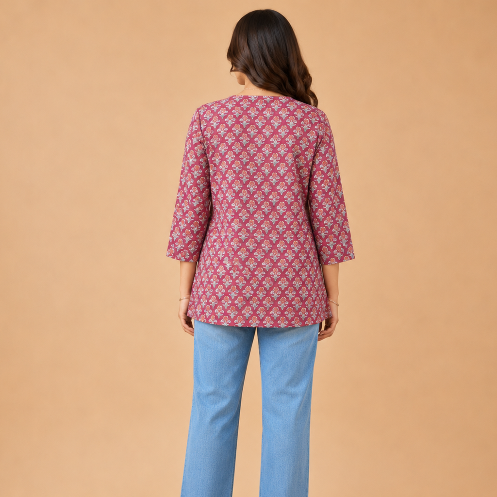 Dusty Rose Pink Handblock Print Top
