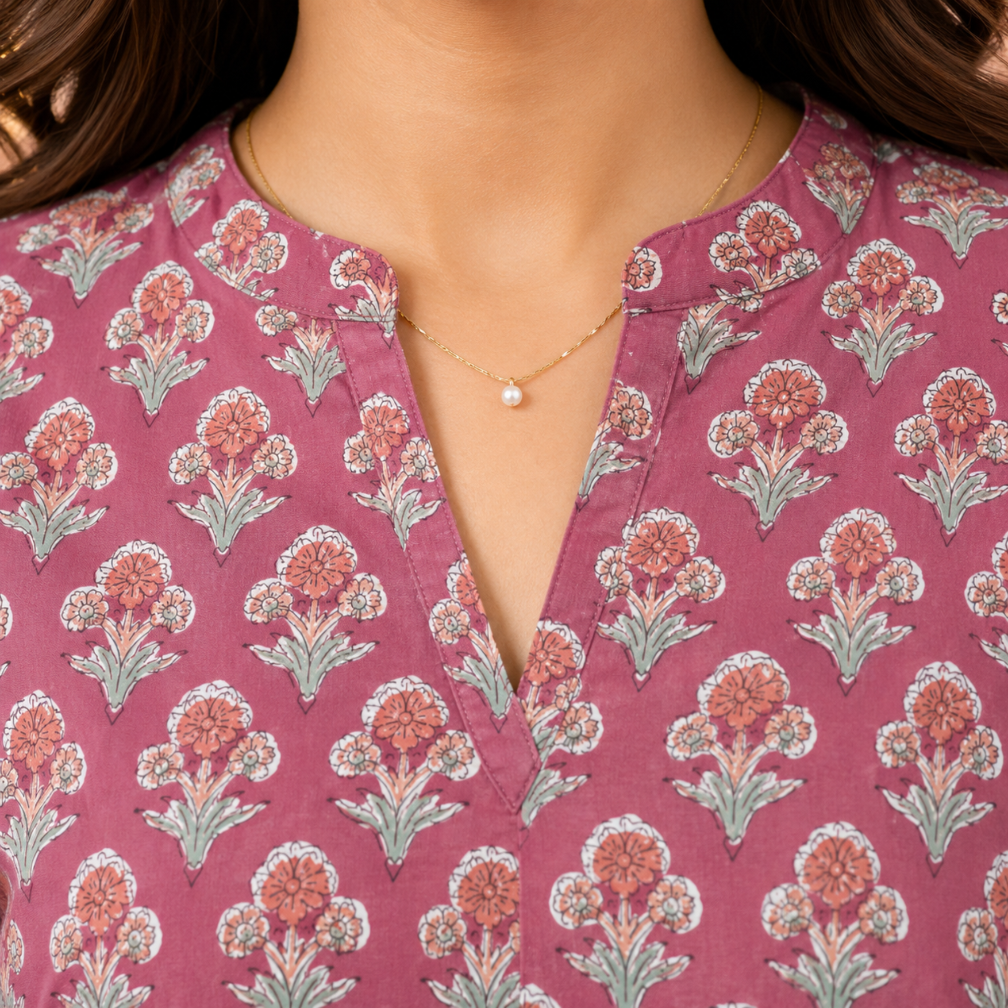 Dusty Rose Pink Handblock Print Top