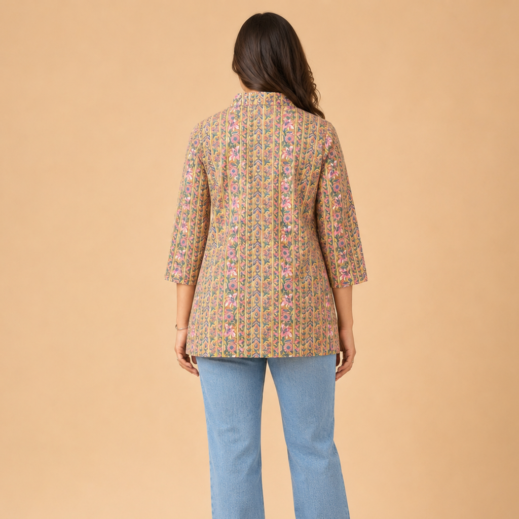 Multicoloured Beige Handblock Print Top