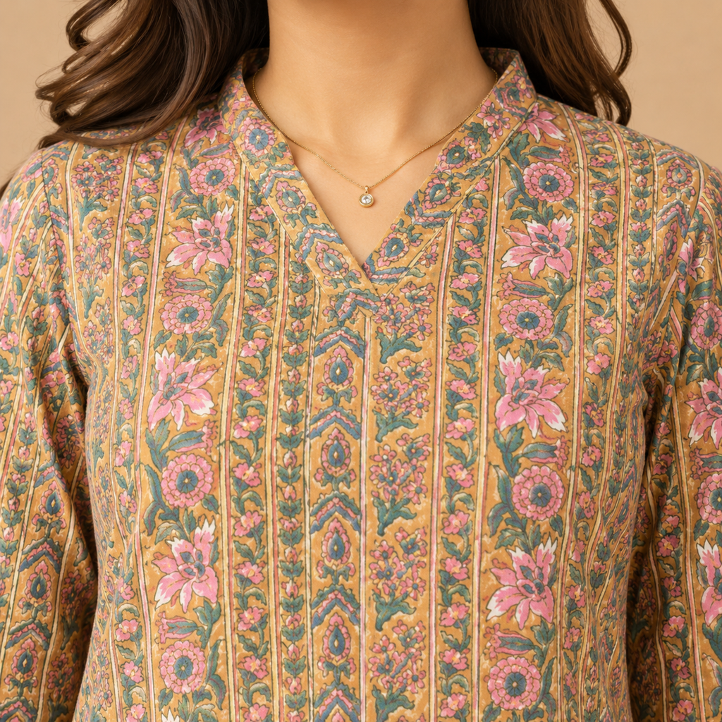 Multicoloured Beige Handblock Print Top