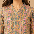 Multicoloured Beige Handblock Print Top