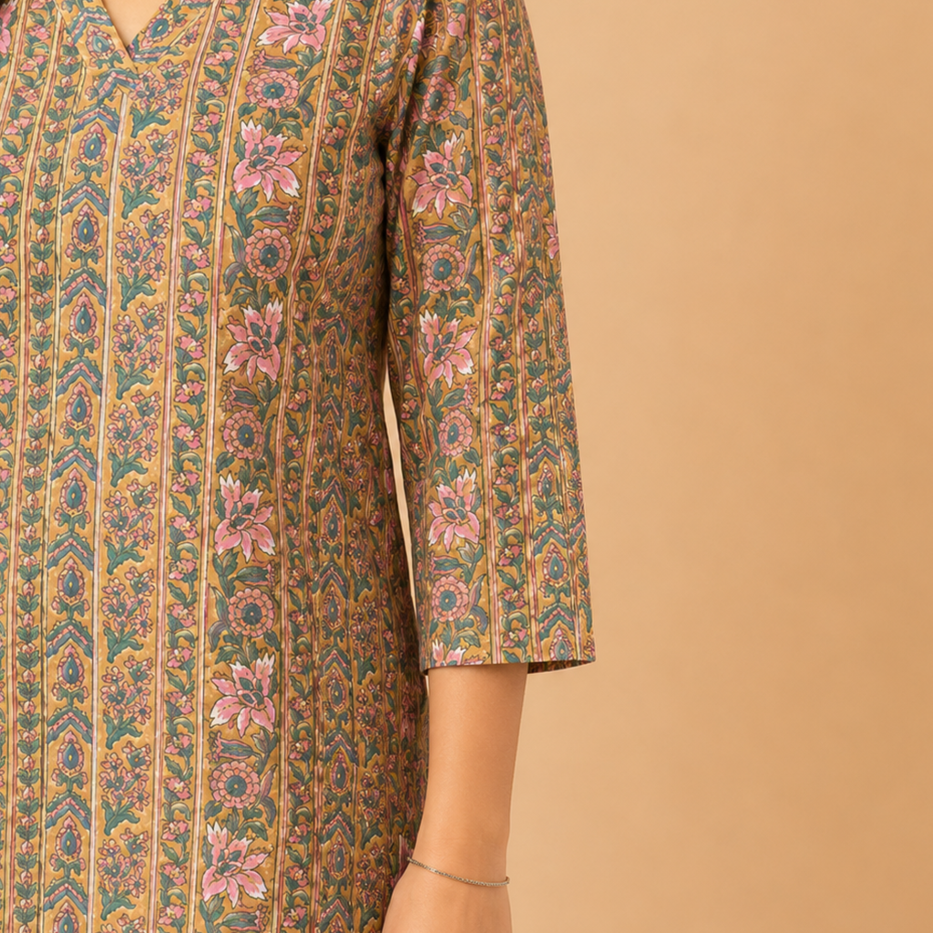 Multicoloured Beige Handblock Print Top