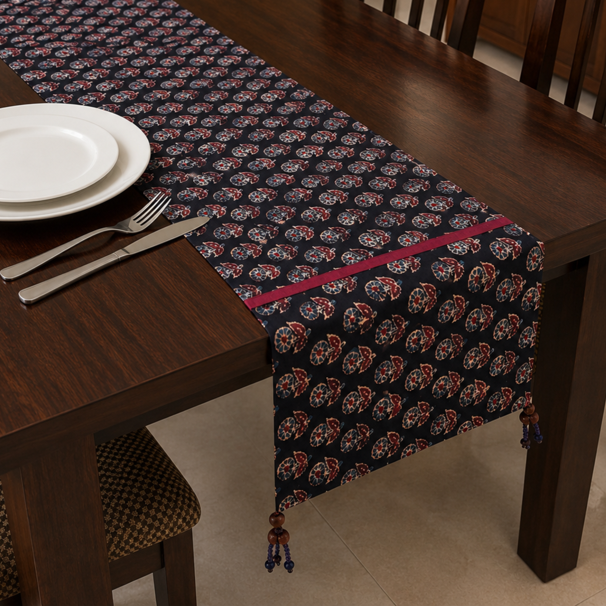 Black Ajrakh Print Table Runner