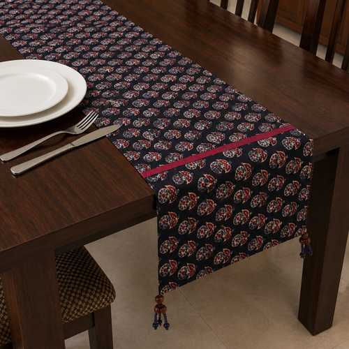 Black Ajrakh Print Table Runner