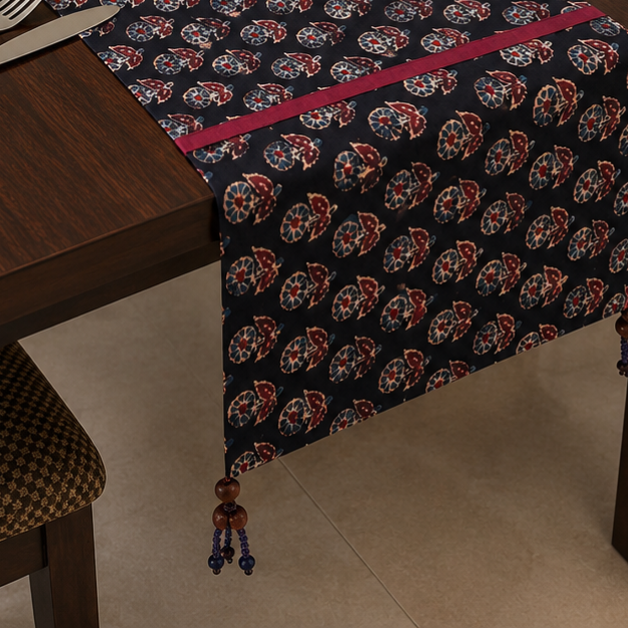 Black Ajrakh Print Table Runner