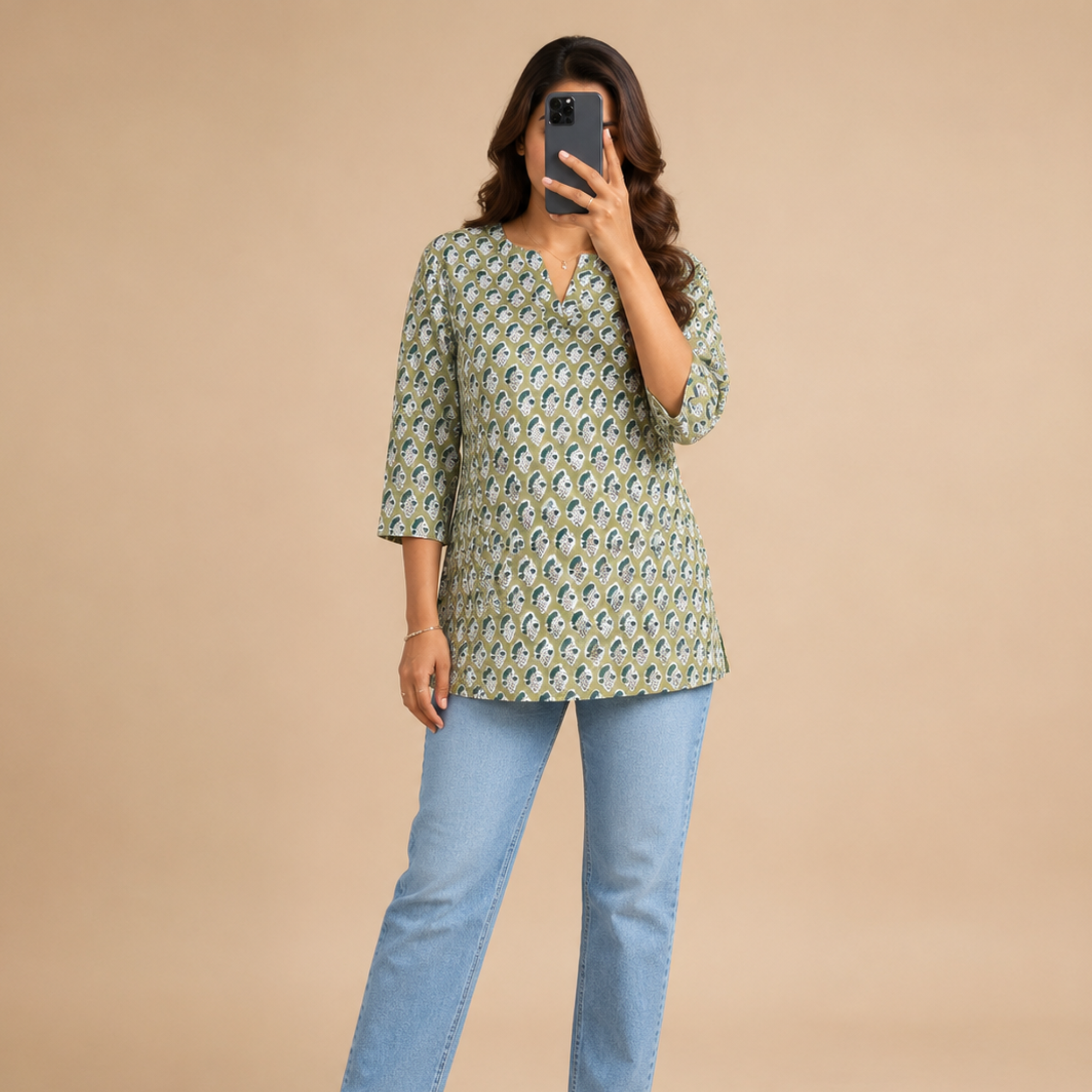 Green Handblock Print Top