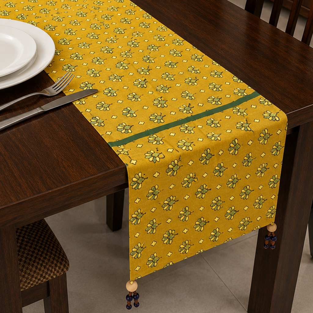 Mustard Ajrakh Print Table Runner