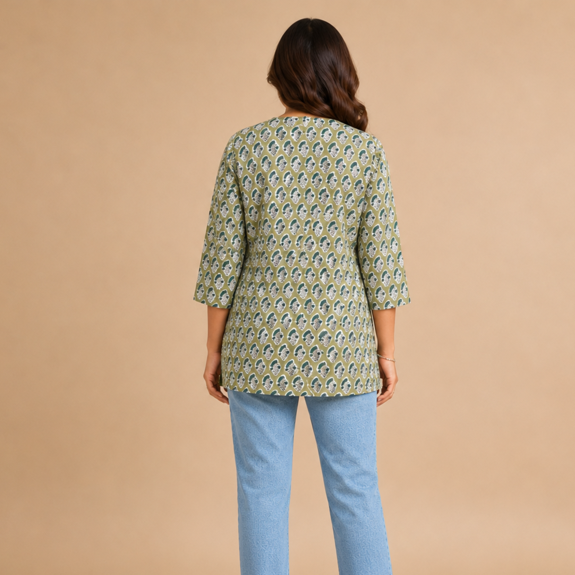 Green Handblock Print Top