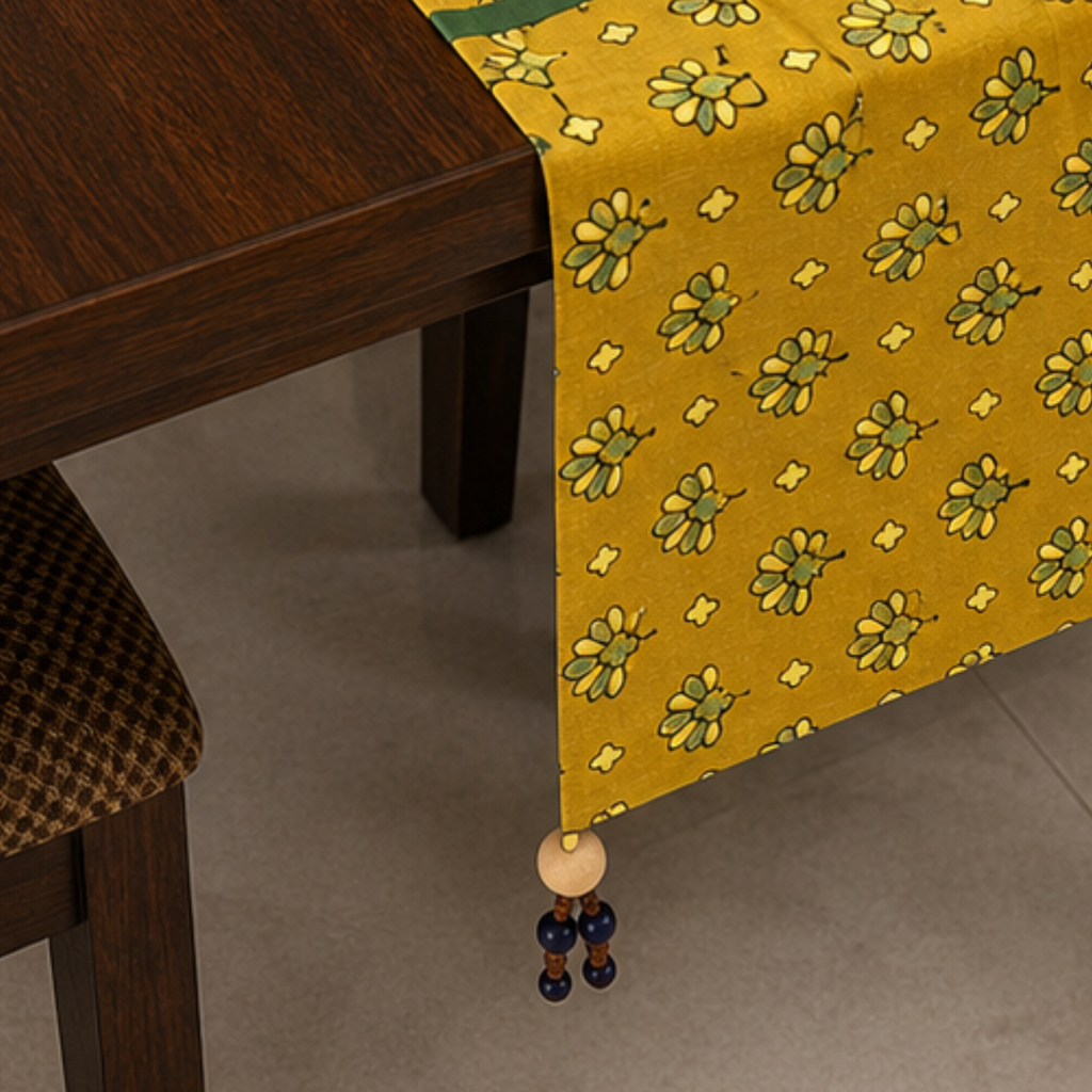 Mustard Ajrakh Print Table Runner
