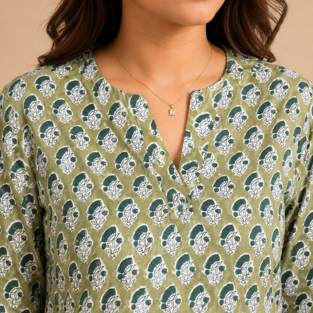 Green Handblock Print Top