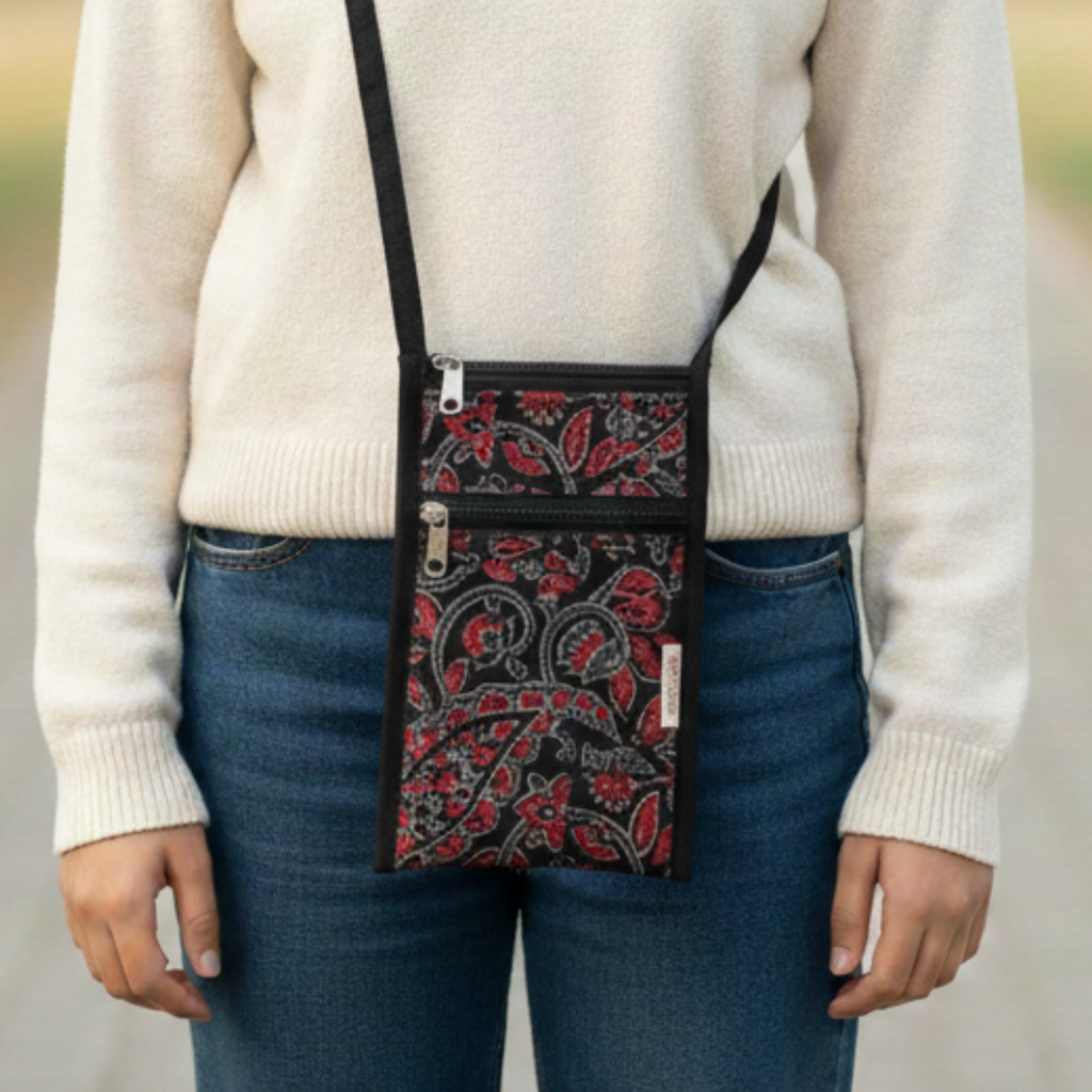 Black Ajrakh Quilted Sling Bag