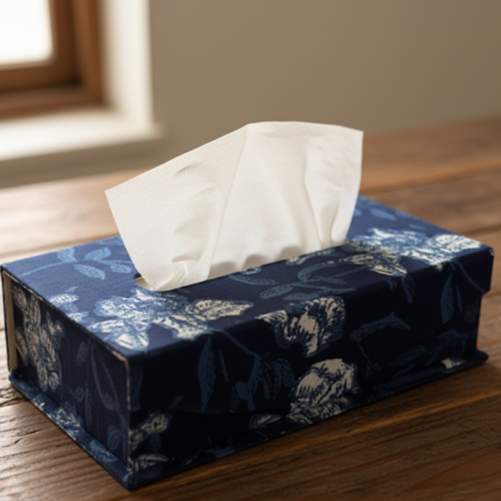Indigo Floral Fabric Tissue Box