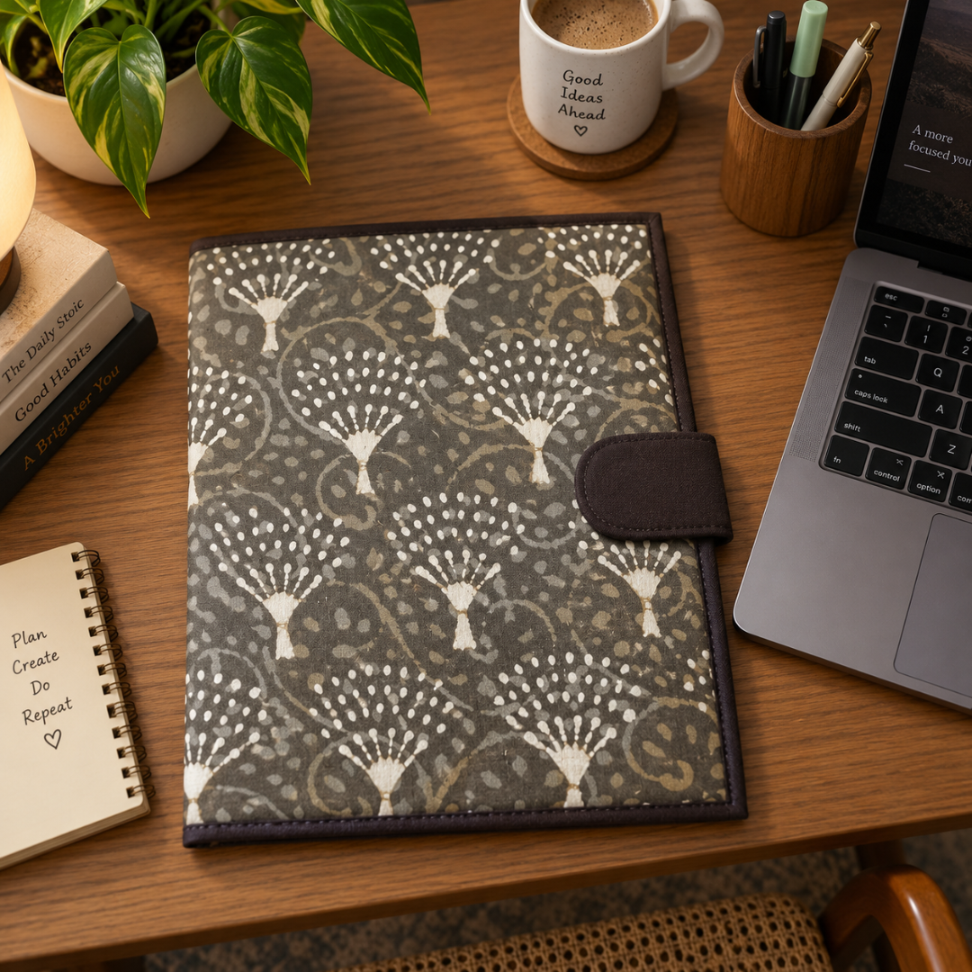 Handcrafted File Folder With Pen Holder- Brown Handblock Print