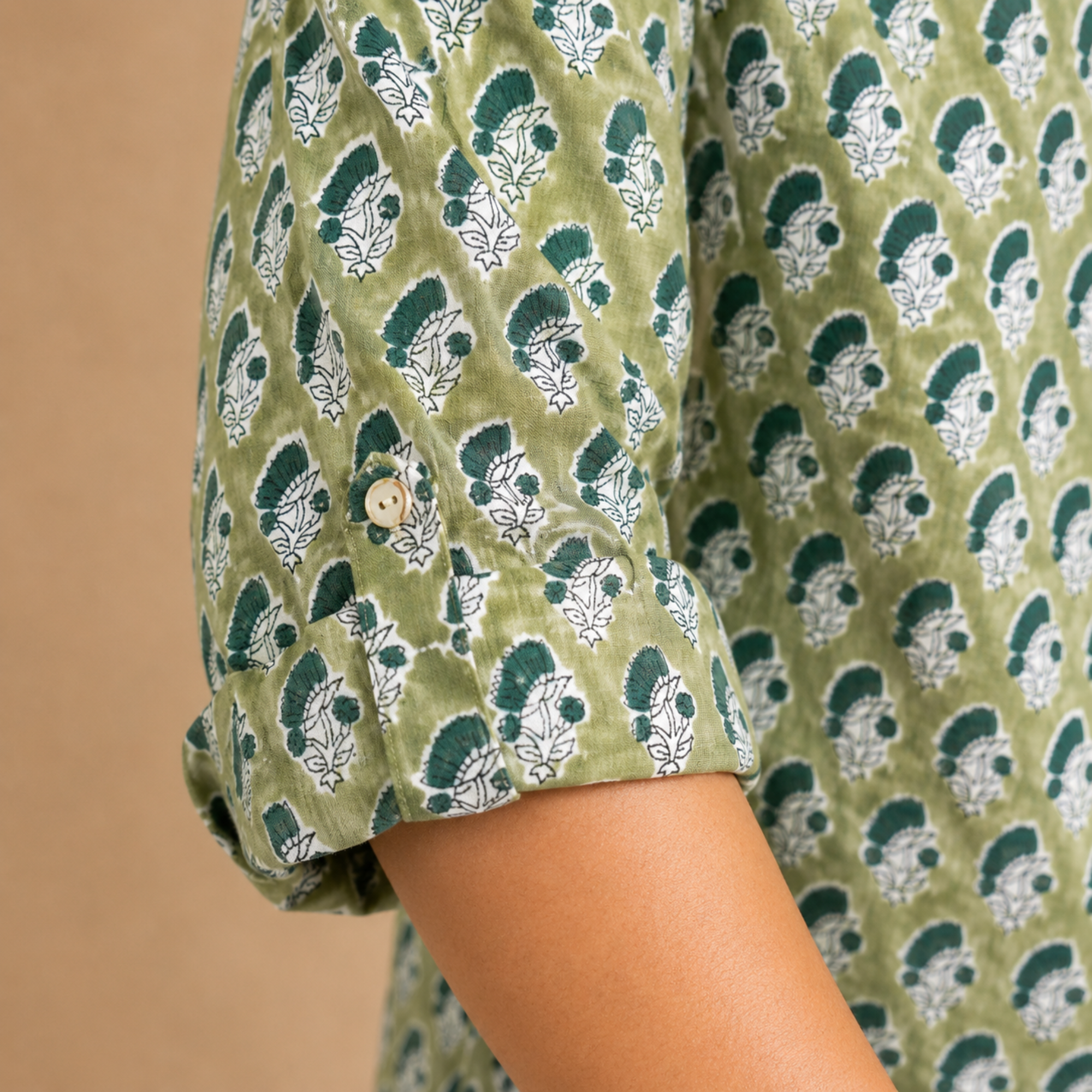 Green Handblock Print Top