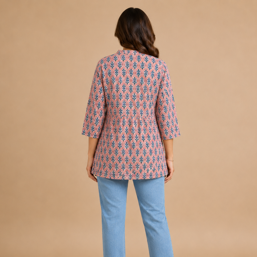 Peach Handblock Print Top
