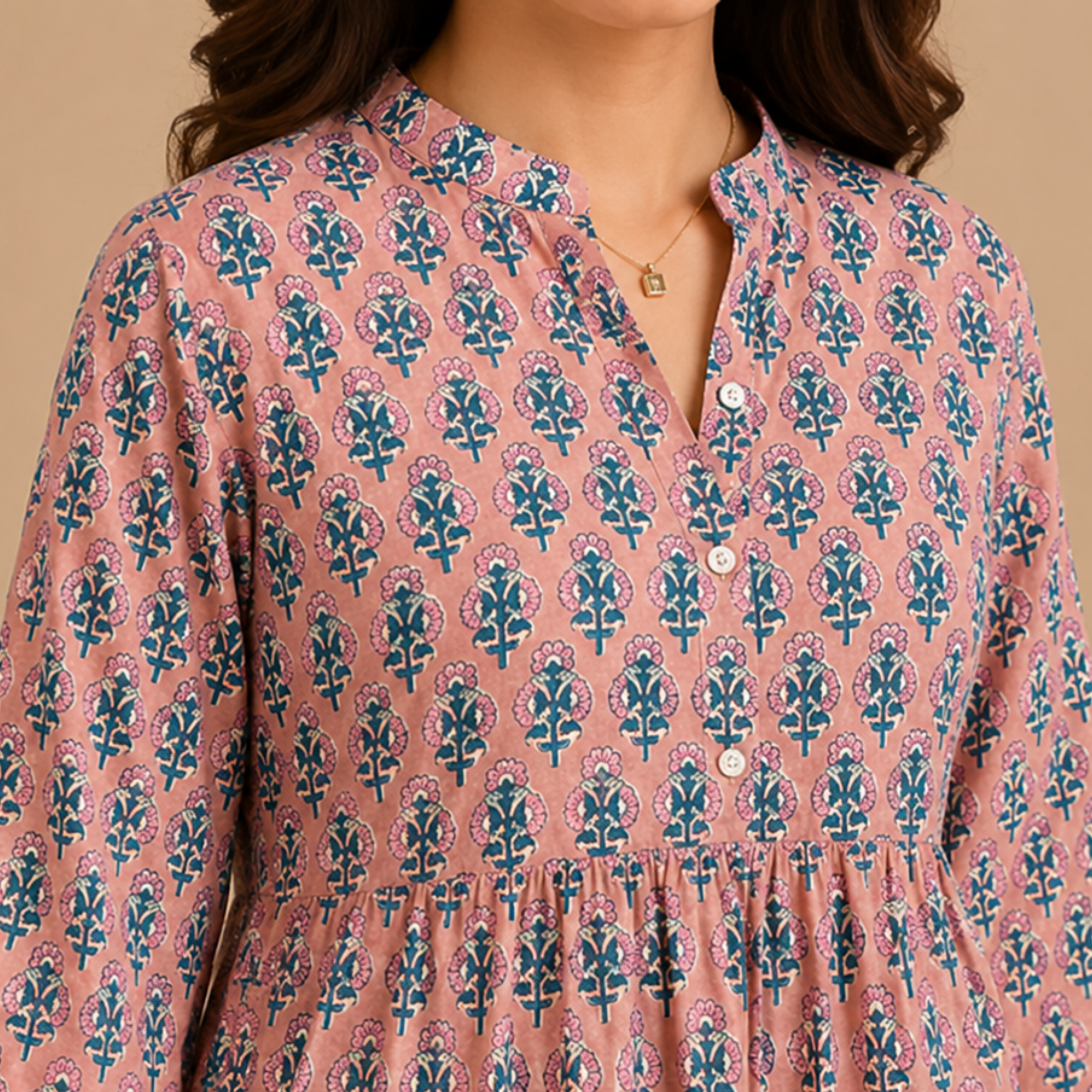 Peach Handblock Print Top
