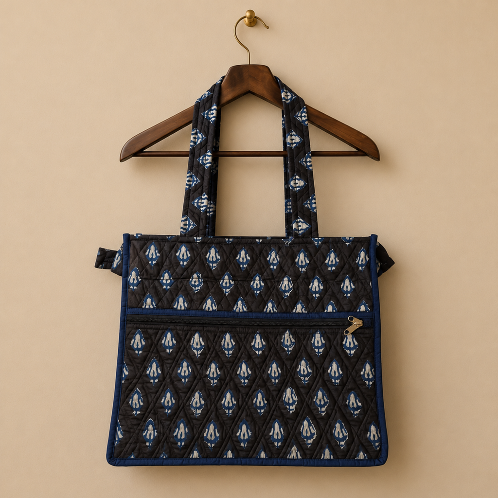 Dark Brown Handblock Print Tote Bag