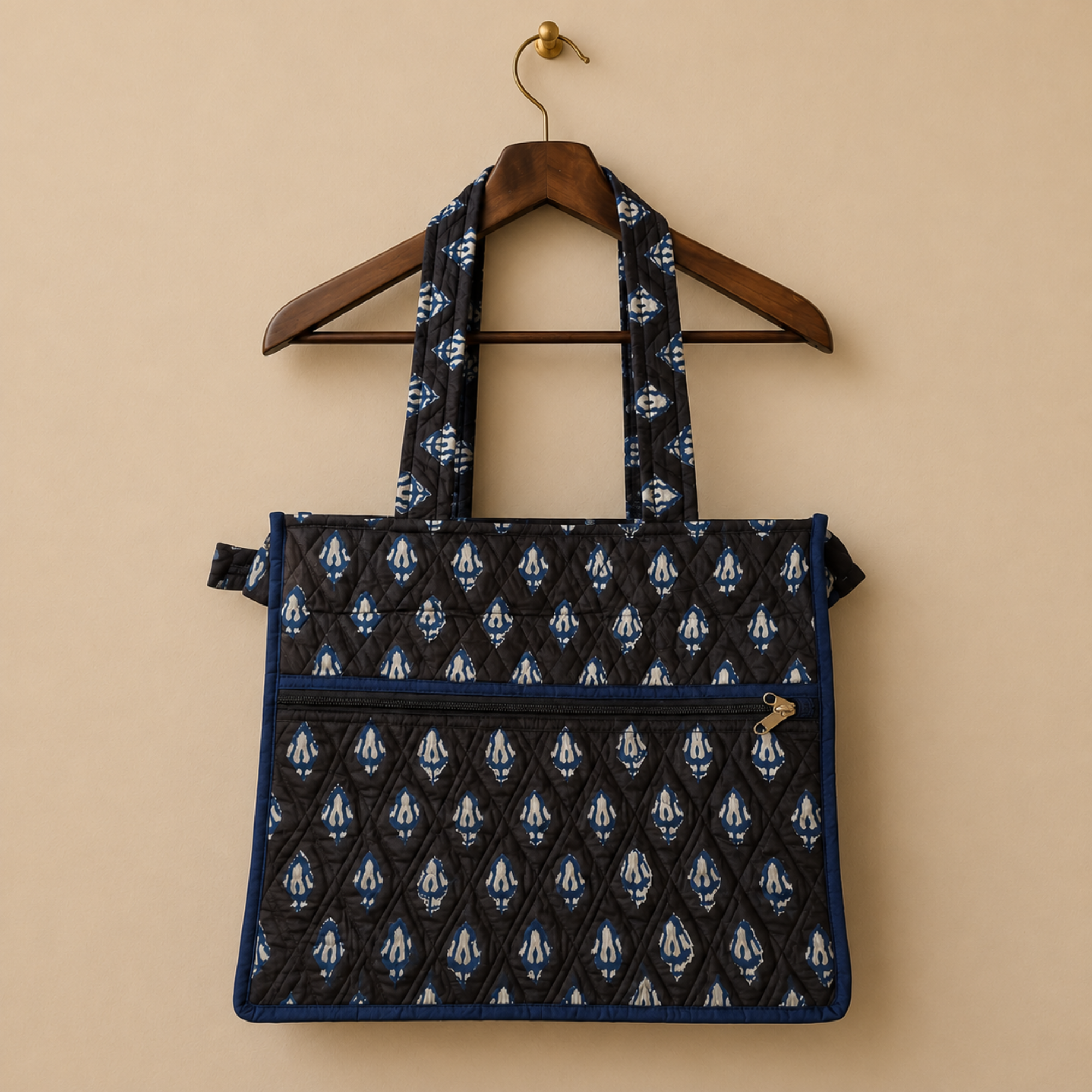 Dark Brown Handblock Print Tote Bag