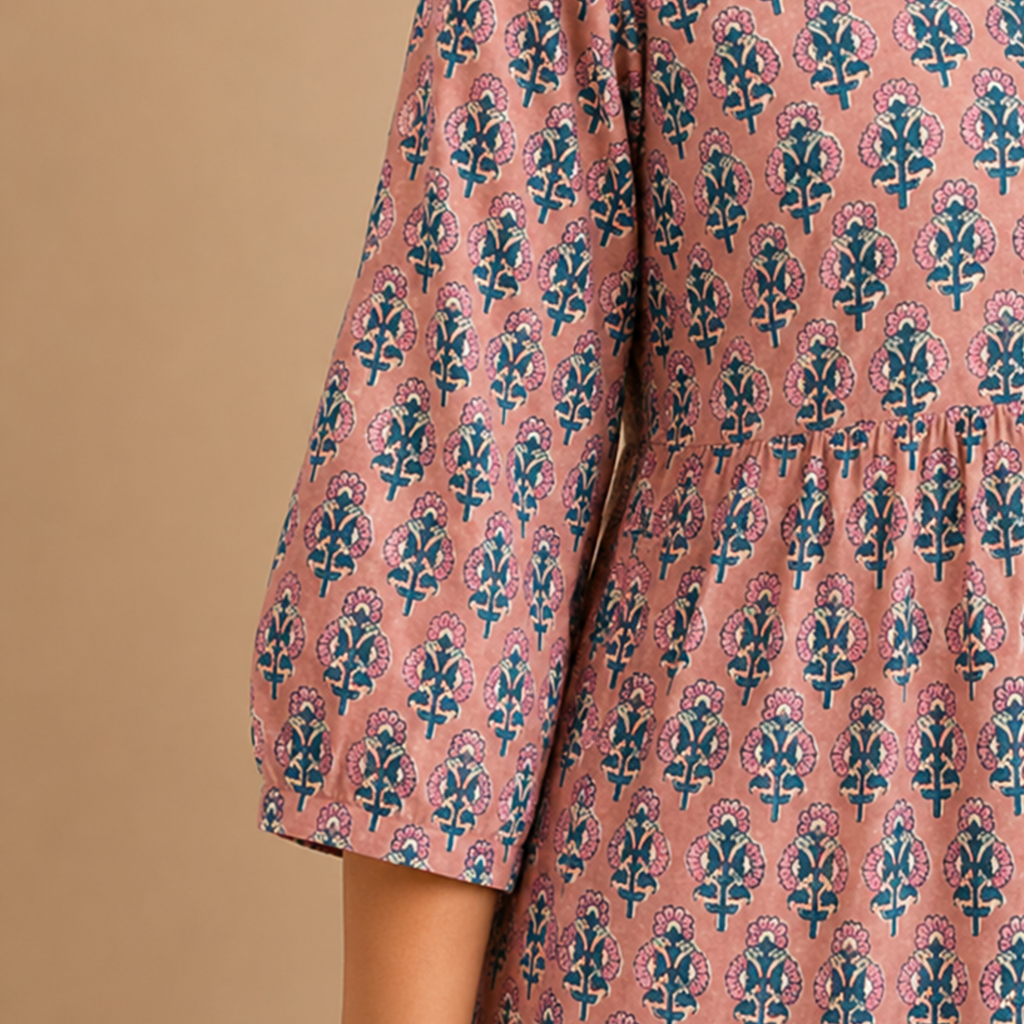 Peach Handblock Print Top