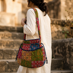 Multicoloured Ajrakh Drawstring Quilted Potli Bag