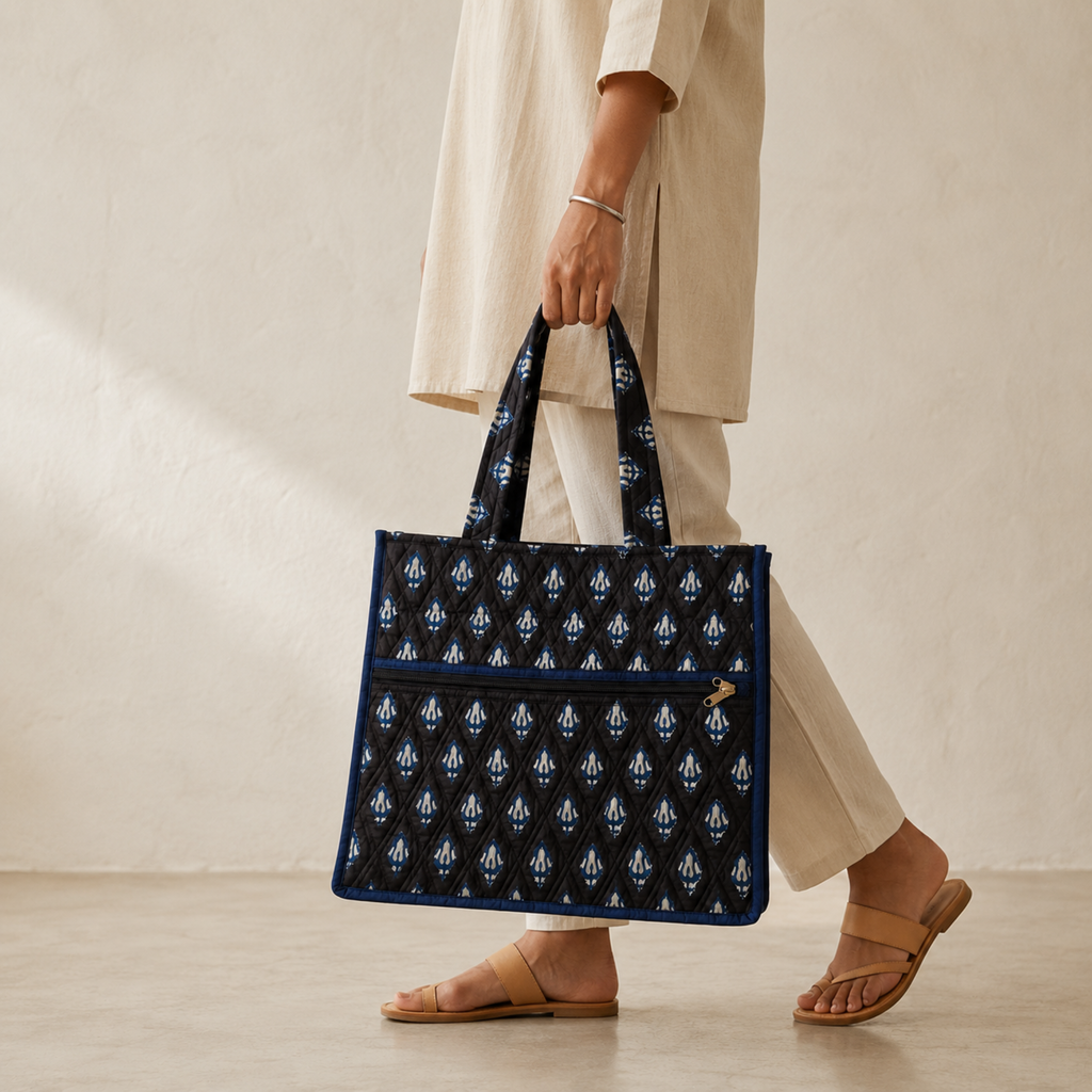 Dark Brown Handblock Print Tote Bag