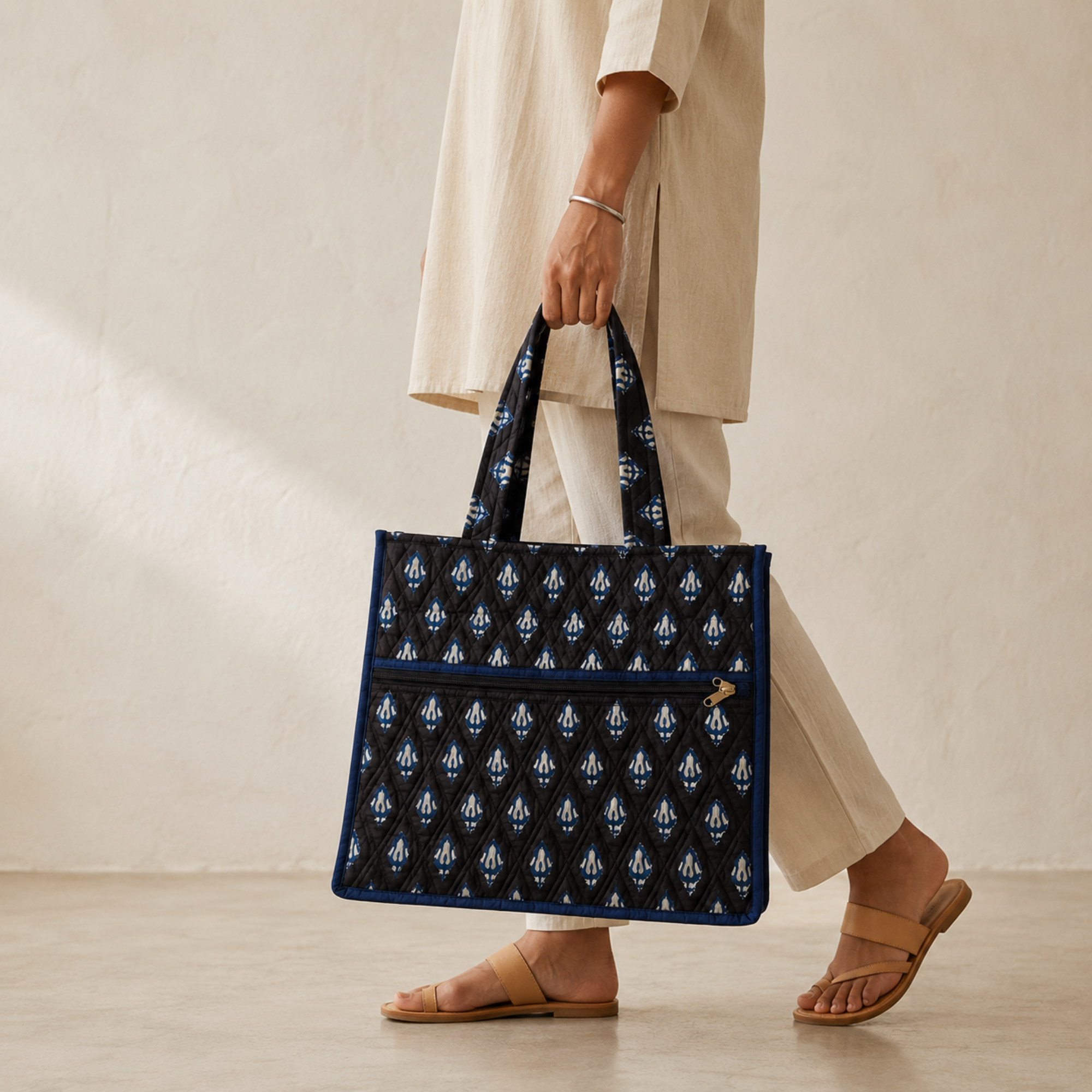 Dark Brown Handblock Print Tote Bag