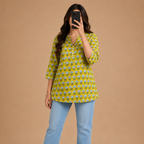 Lime Yellow Handblock Print Top