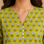 Lime Yellow Handblock Print Top