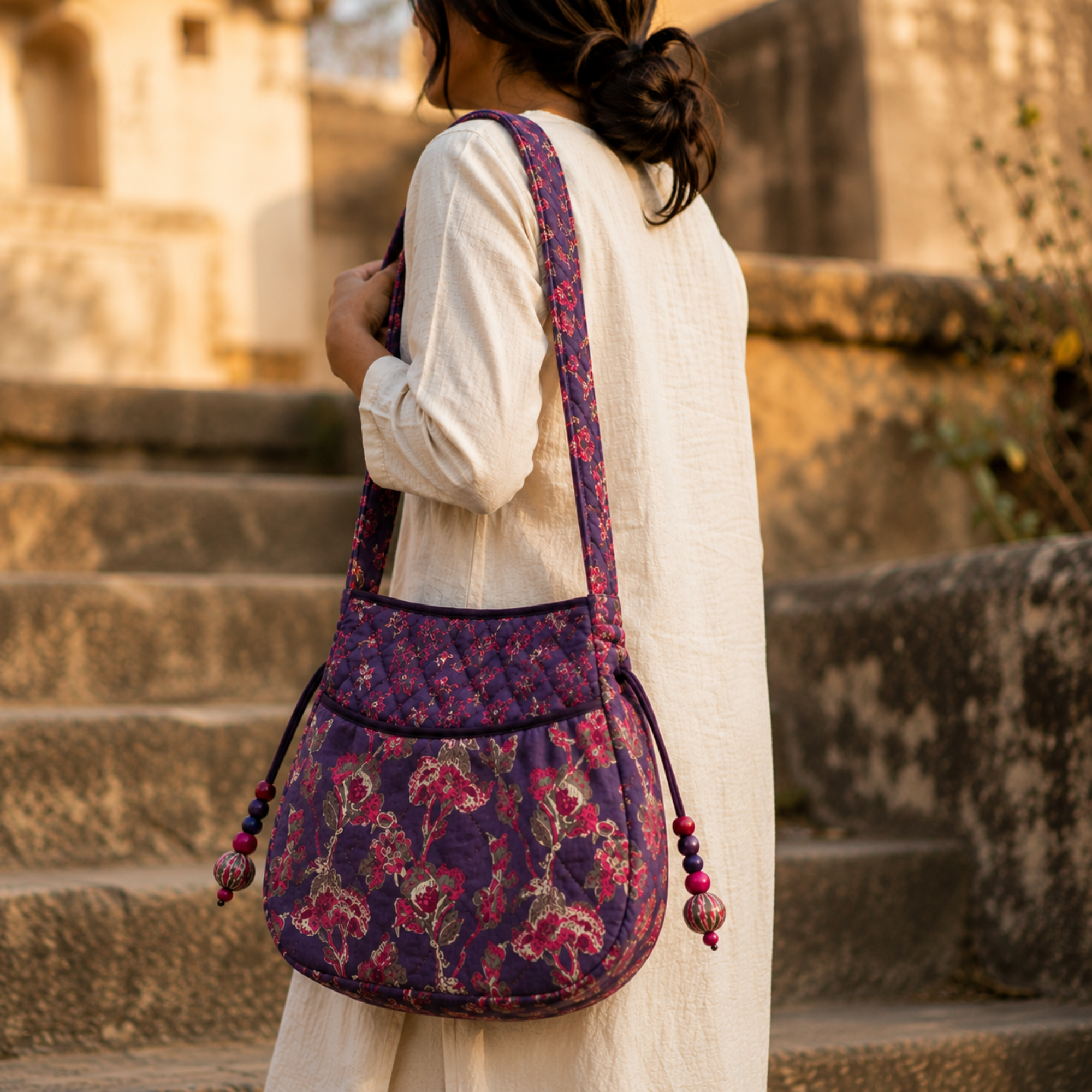 Purple Drawstring Quilted Potli Bag