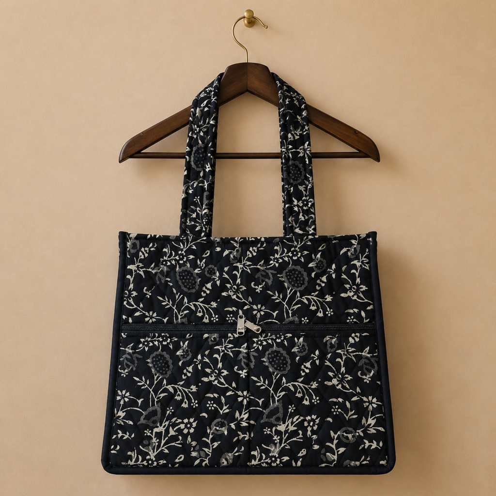 Black Handblock Print Tote Bag