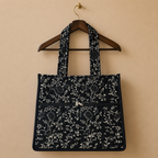 Black Handblock Print Tote Bag