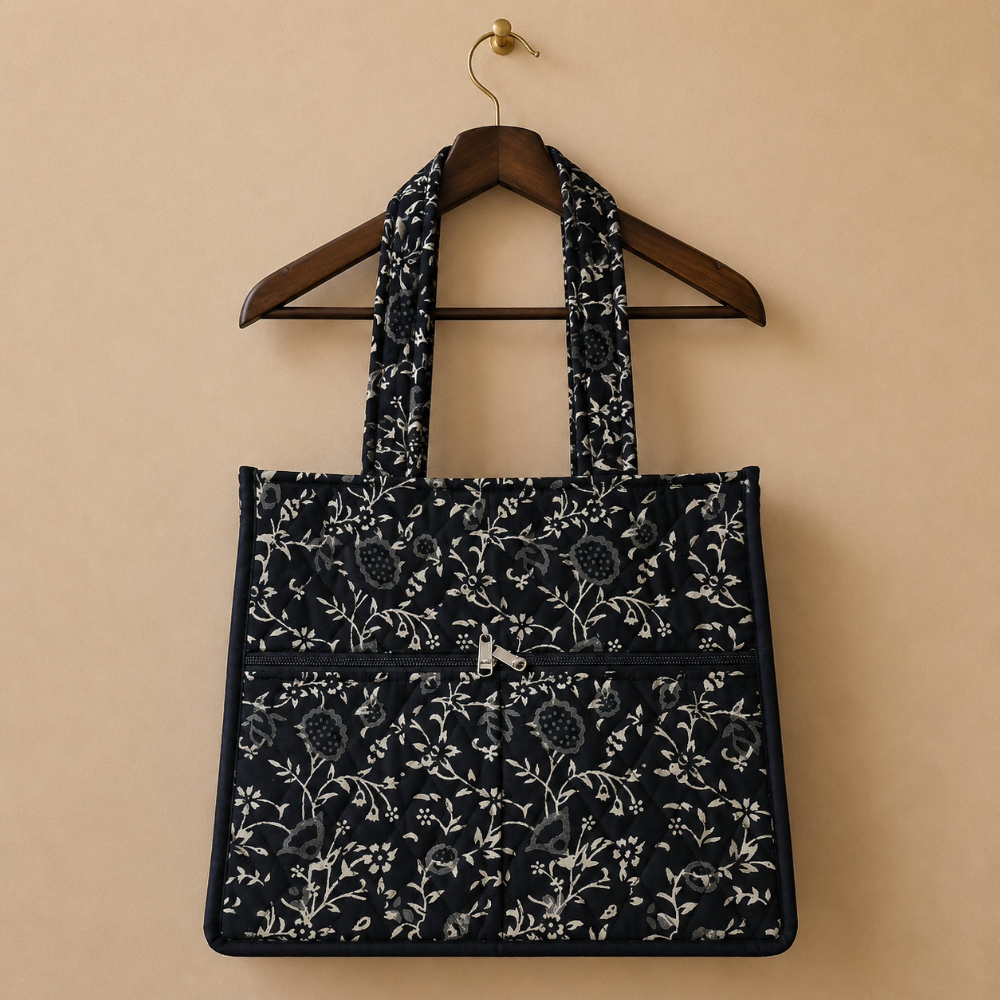 Black Handblock Print Tote Bag