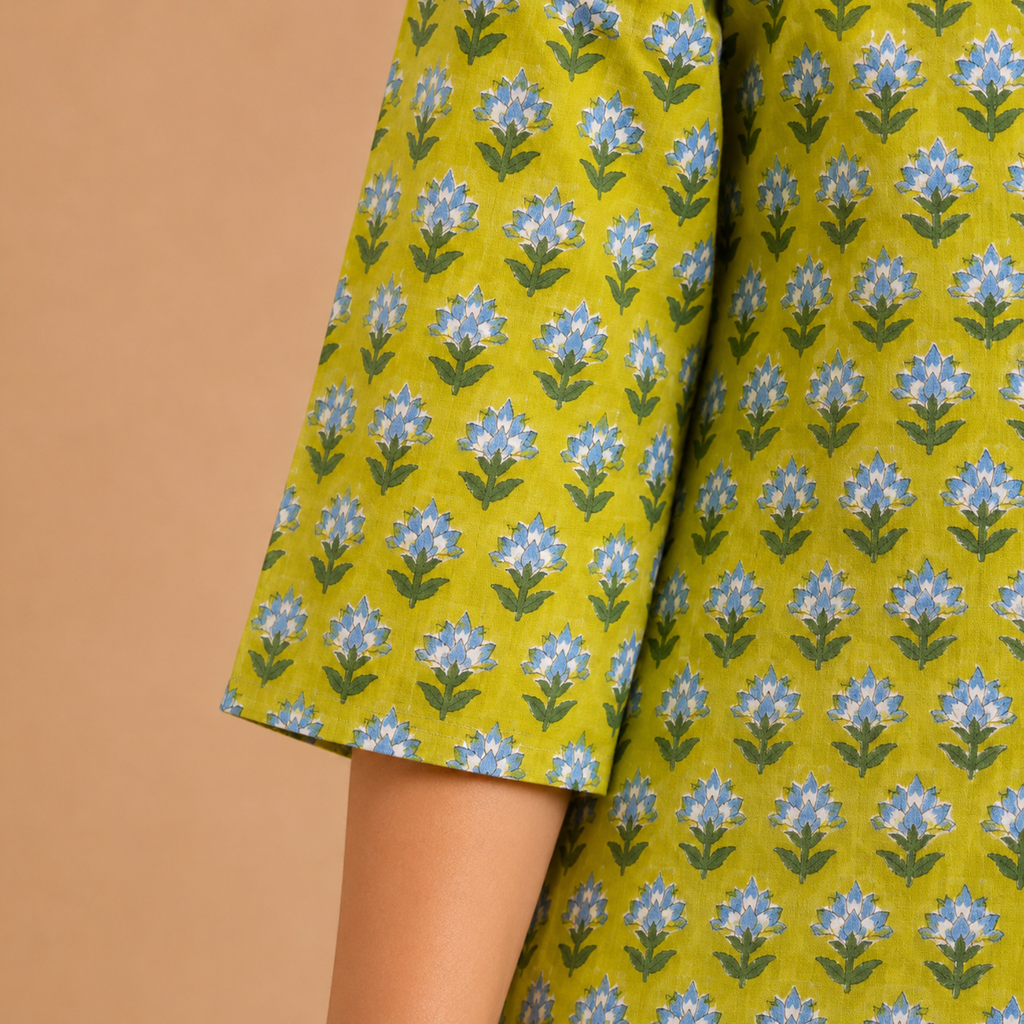 Lime Yellow Handblock Print Top