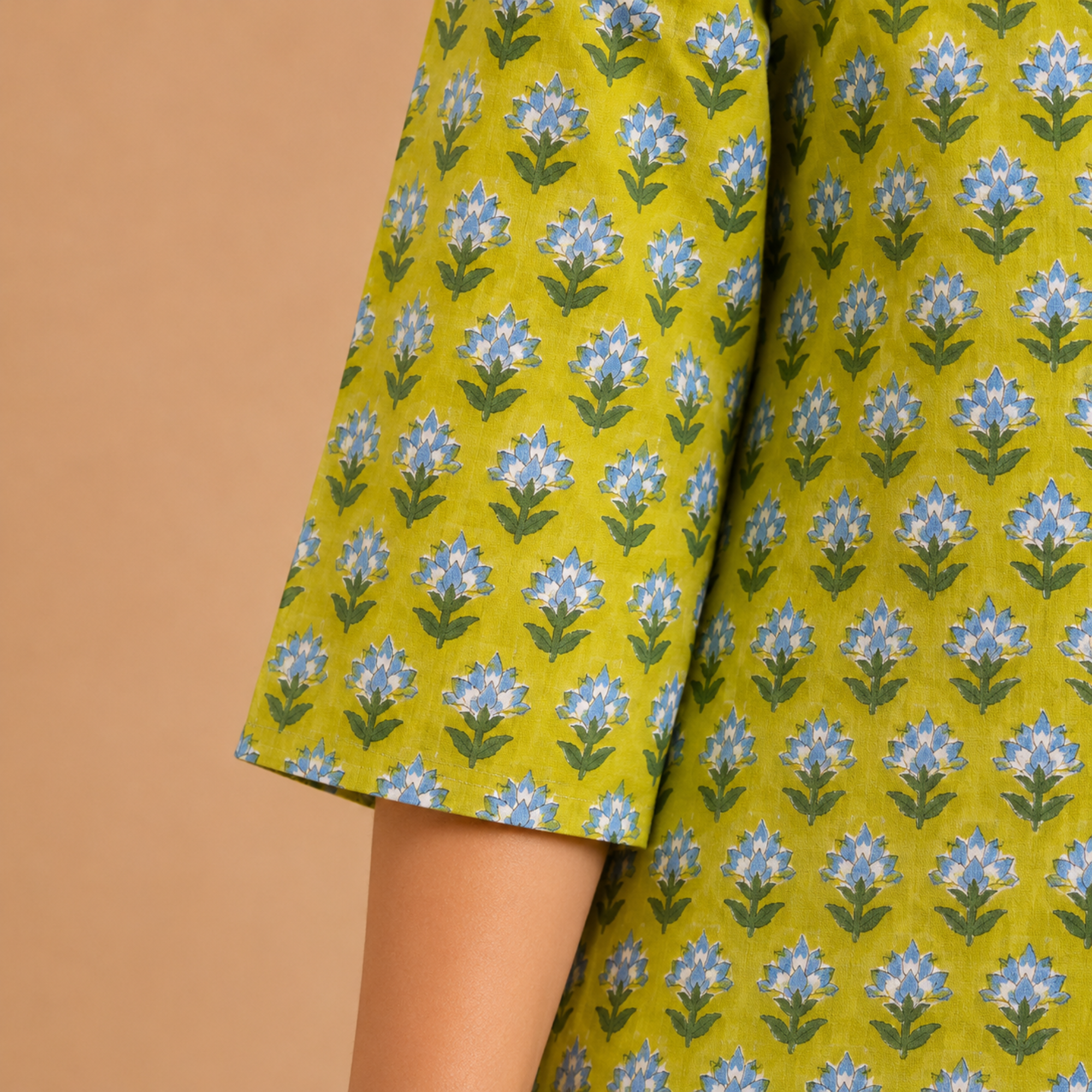 Lime Yellow Handblock Print Top