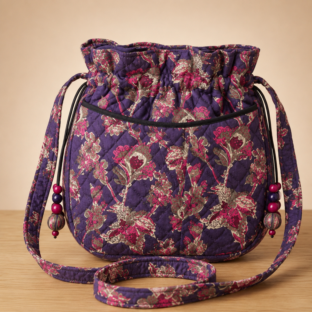 Purple Drawstring Quilted Potli Bag