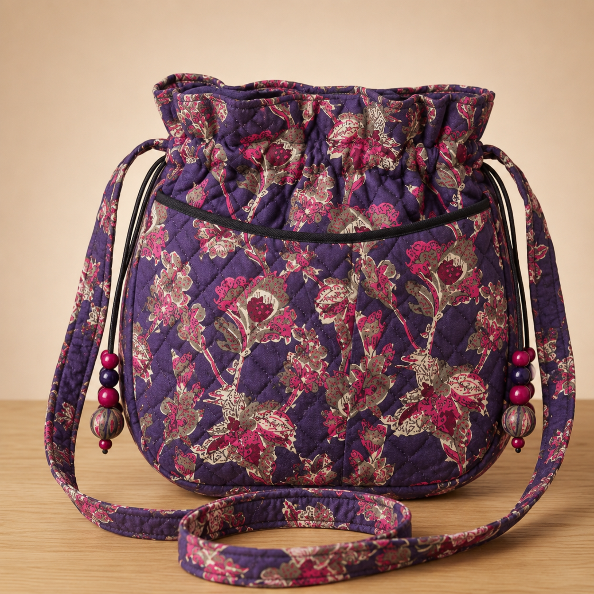 Purple Drawstring Quilted Potli Bag