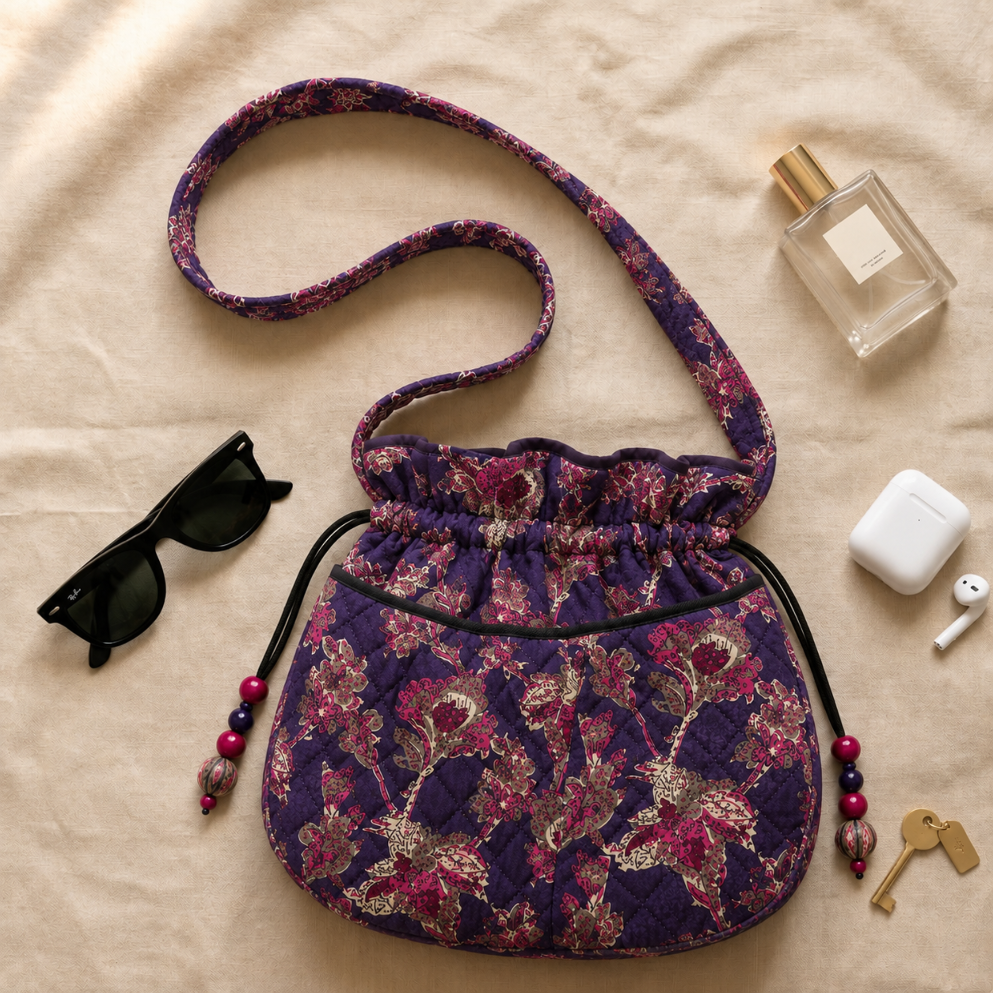 Purple Drawstring Quilted Potli Bag