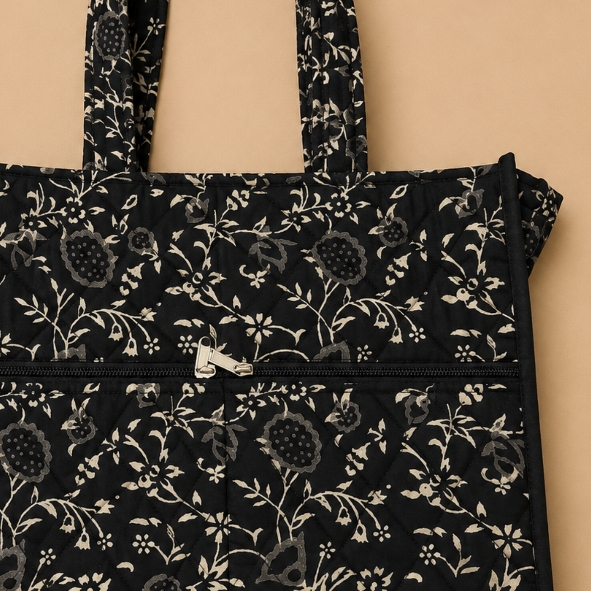 Black Handblock Print Tote Bag