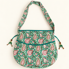 Green Handblock Print Quilted Potli Bag
