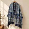 Stoles - Indigo and Green Ajrakh Print Modal Silk Stole