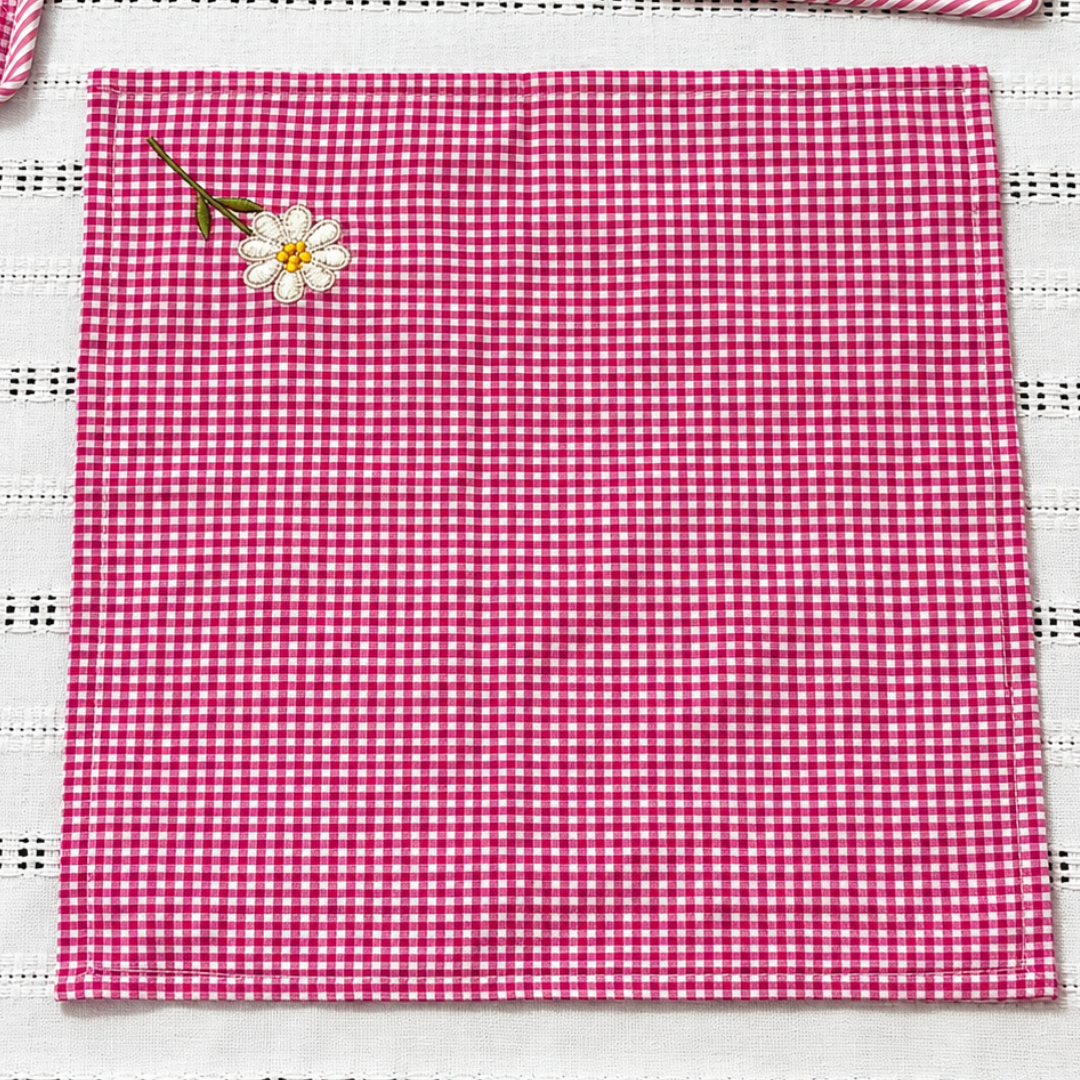 Bright Pink Checked Cotton Quilted Table Mat Set