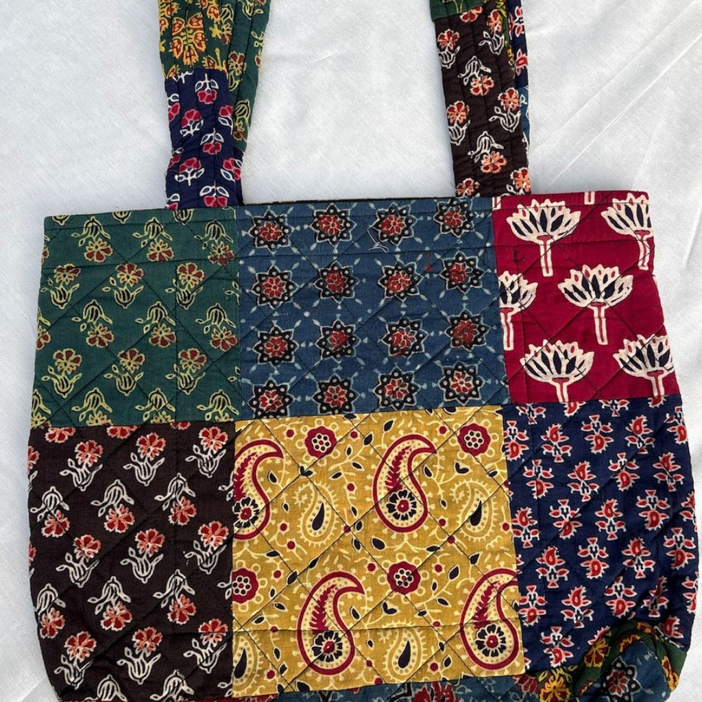 Multicoloured Ajrakh Handcrafted Quilted Tote Bag