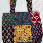 Multicoloured Ajrakh Handcrafted Quilted Tote Bag