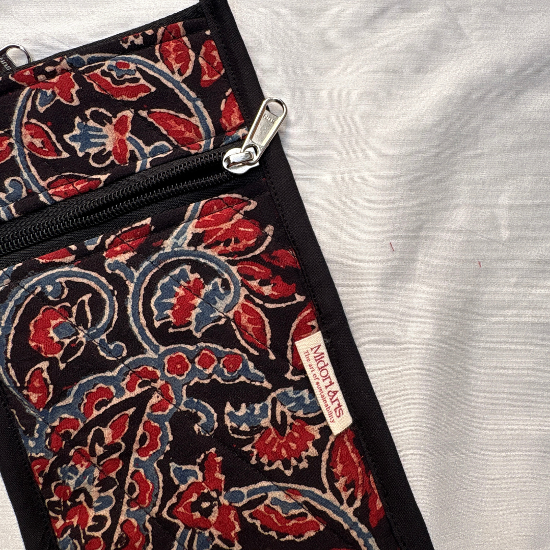 Black Ajrakh Quilted Sling Bag