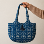 Indigo Boat Curve Handcrafted Quilted Tote